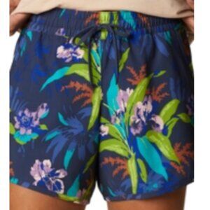 Columbia Navy Blue Floral “Bogata Bay” Stretch Shorts, Drawstring & Pockets